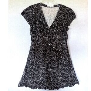 LOFT Womens Black White Button Front Ruffle Hem Summer Dress Cottagecore SZ 8